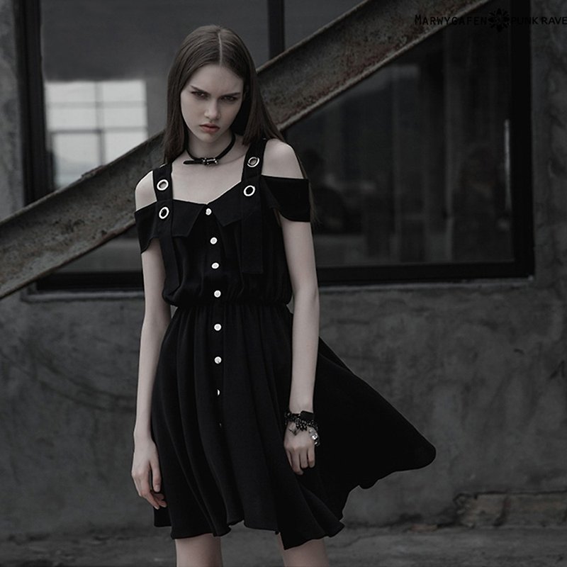 庞克雪纺吊带裙 - 洋装/连衣裙 - 其他材质 黑色