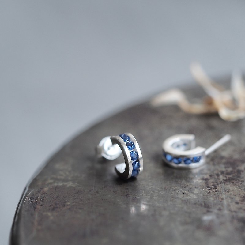 Mini Sapphire Hoop Earrings Silver 925