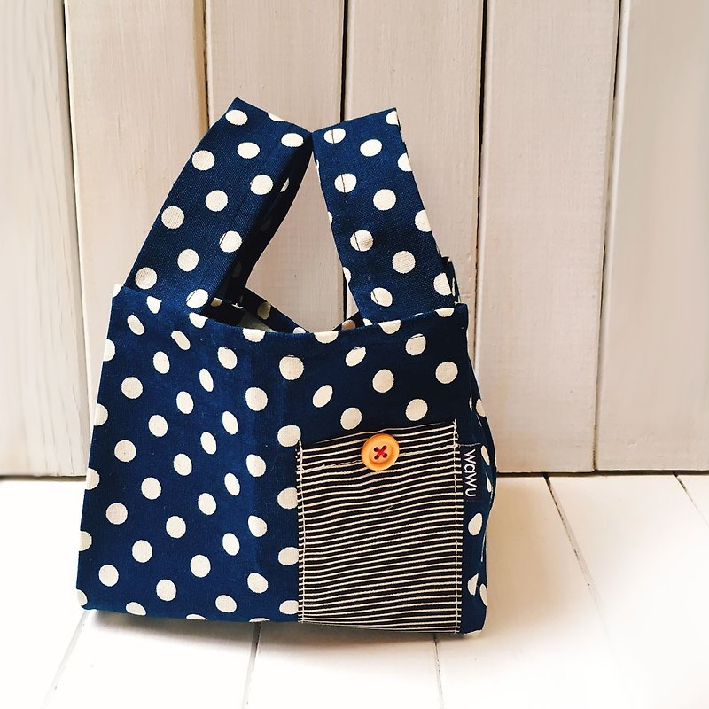 半斤购物袋 (深蓝点) 接单生产* - 手提包/手提袋 - 棉．麻 蓝色