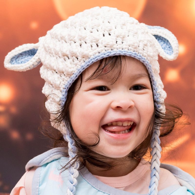 Cutie Bella手工编织帽Sheep-White/Blue - 婴儿帽/发带 - 棉．麻 白色