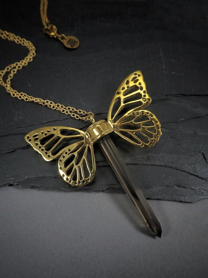 Butterfly Wings with Smoky Quartz Necklace Available in 3 Colourways - 项链 - 其他金属 