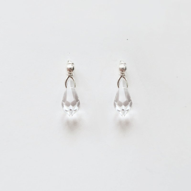 925纯银 冰心 水滴 水晶 耳针耳环 耳夹 一对 - 耳环/耳夹 - 纯银 白色