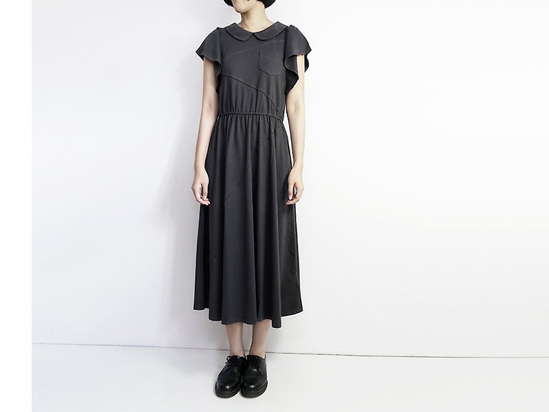 I . A . N Design 深灰色复古连身洋装 有机棉 Organic Cotton - 洋装/连衣裙 - 棉．麻 灰色