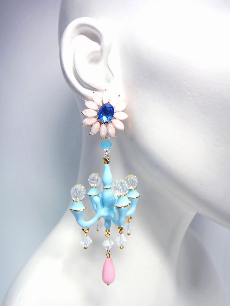 TIMBEE LO 巨型大水晶吊灯耳环 豪华 洋装款搭配 晚装 婚礼 婚纱 - 耳环/耳夹 - 纸 蓝色