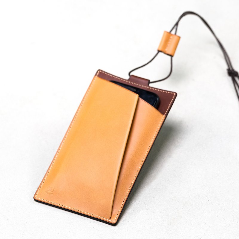 真皮 手机壳/手机套 - 折一条造型线的手机袋 挂颈袋 植鞣牛革