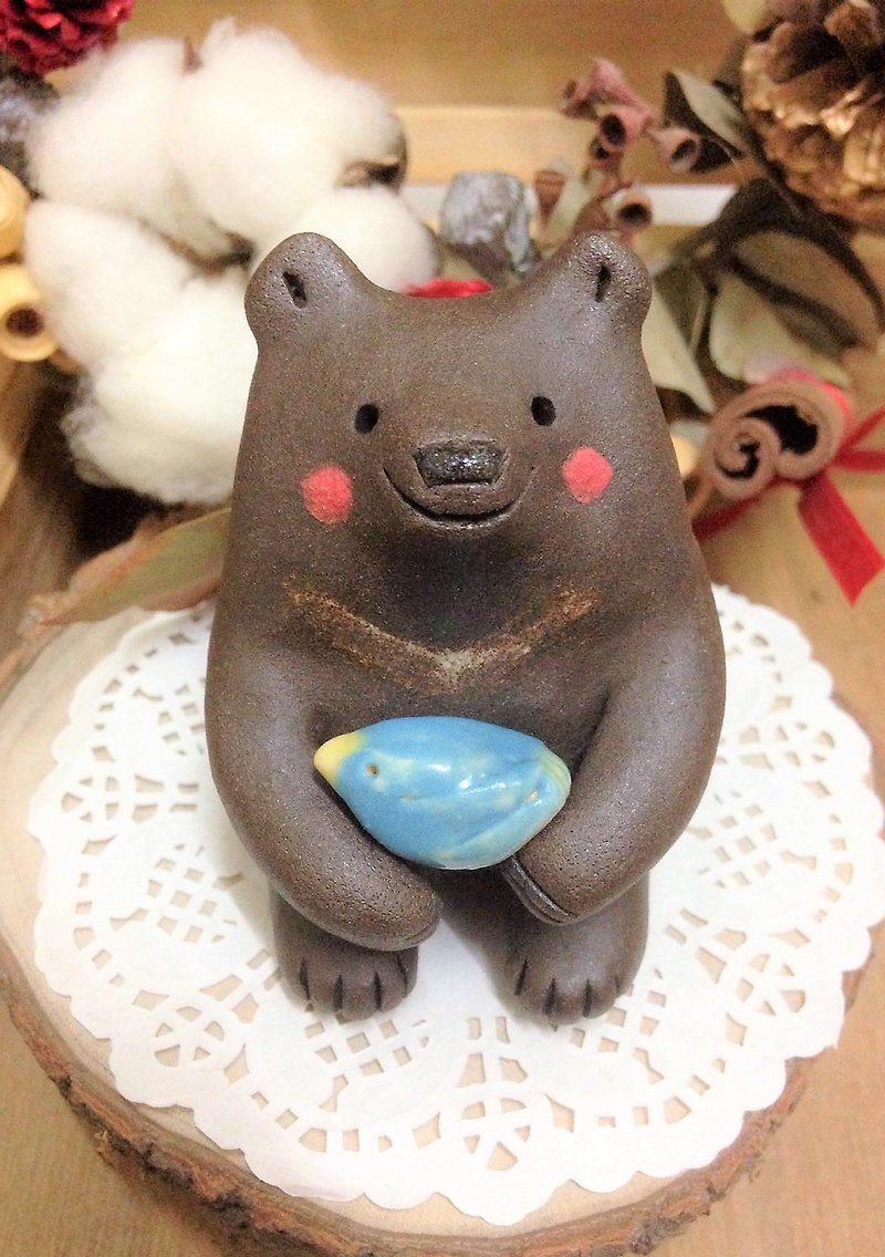 熊熊好朋友-啾啾鸟与巧克力熊 - 花瓶/陶器 - 陶 多色
