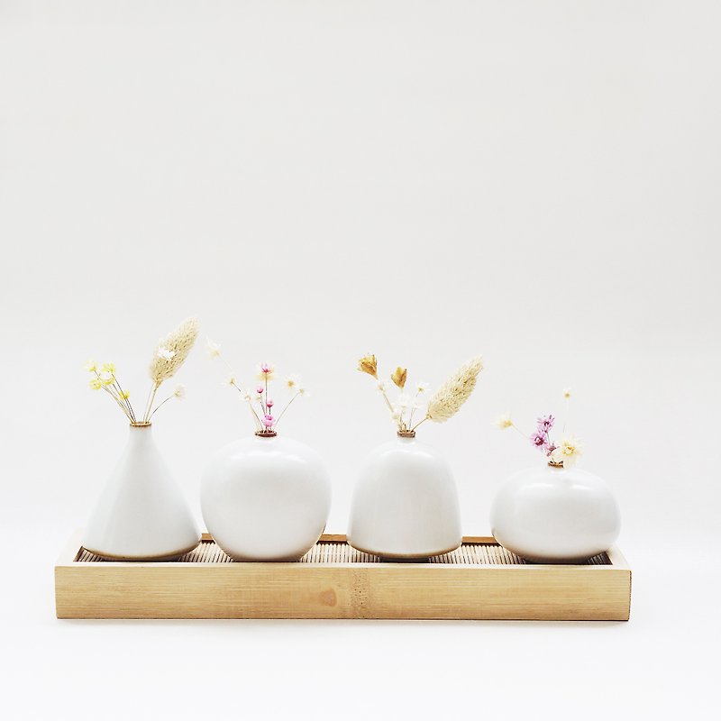 手工陶瓷迷你花器组合装 - 花瓶/陶器 - 陶 白色