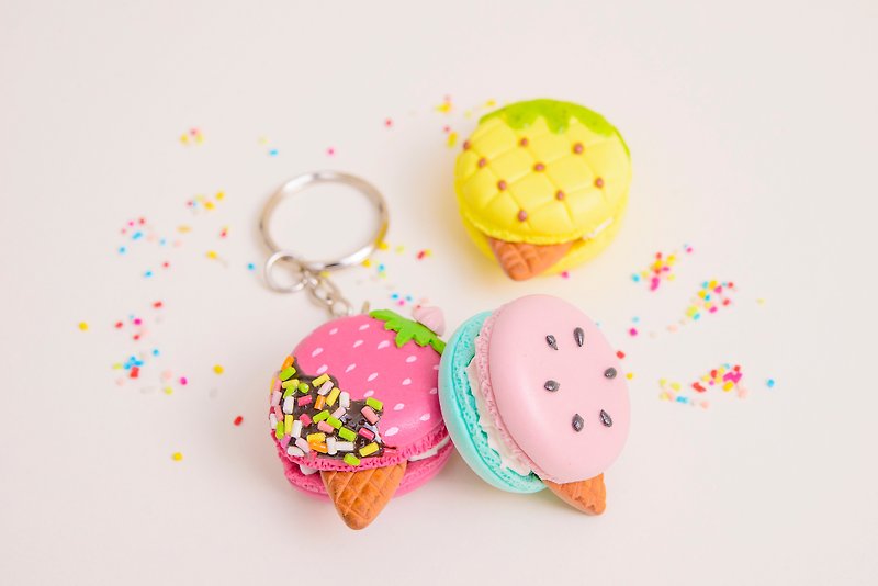 Freckle girl夏祭水果冰淇淋马卡龙 吊饰 - 钥匙链/钥匙包 - 粘土 多色
