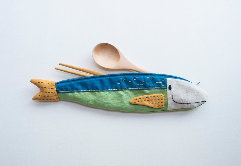 旅行鲔鱼餐具袋 - 海洋 - 筷子/筷架 - 棉．麻 多色