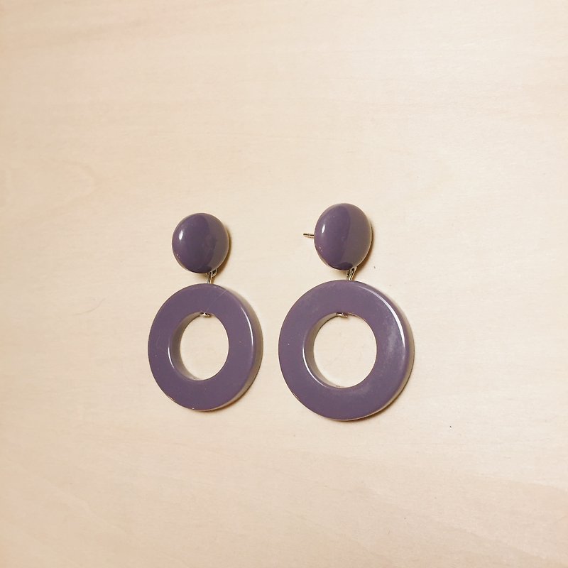 复古紫丸子大圈圈耳环 - 耳环/耳夹 - 树脂 紫色