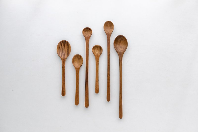 天然柚木定制化简约造型手作汤匙 - 餐刀/叉/匙组合 - 木头 咖啡色