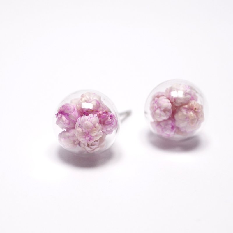 A Handmade 粉红色小米花保鱼花玻璃球耳钉 - 耳环/耳夹 - 植物．花 