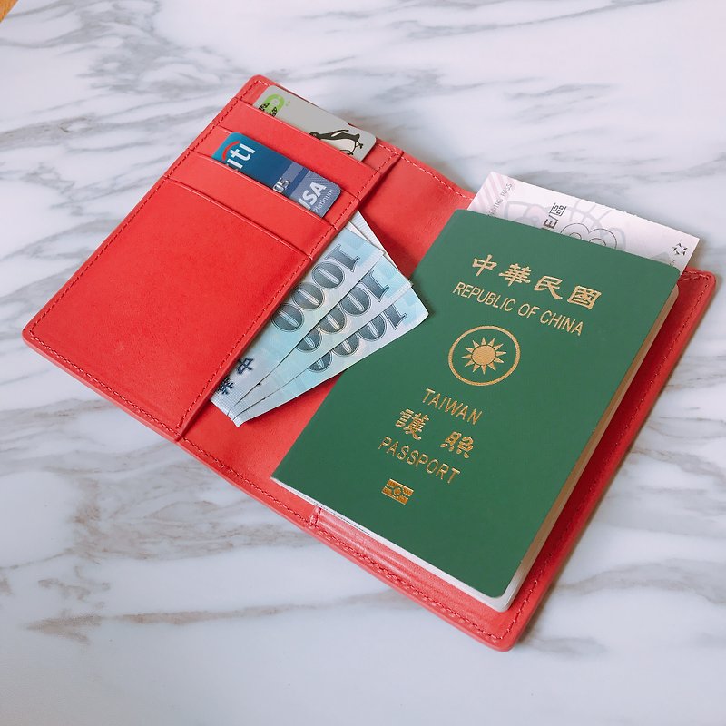 【La Fede】植鞣-RFID防盗护照夹 珊瑚红 - 护照夹/护照套 - 真皮 红色