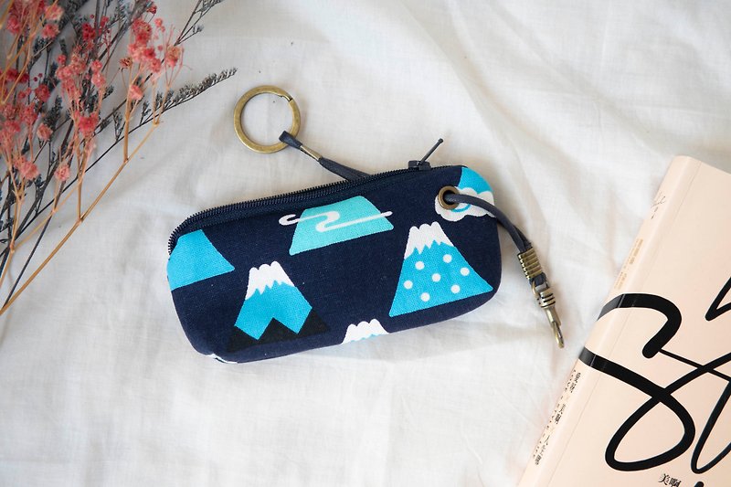 拉链钥匙包 | 大富士山 - 钥匙链/钥匙包 - 棉．麻 蓝色