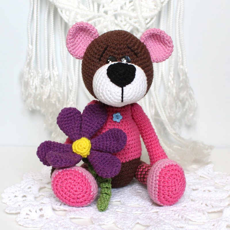 Teddy bear stuffed toy Personalized Bear pink soft toy Baby shower gift - 玩具/玩偶 - 棉．麻 灰色