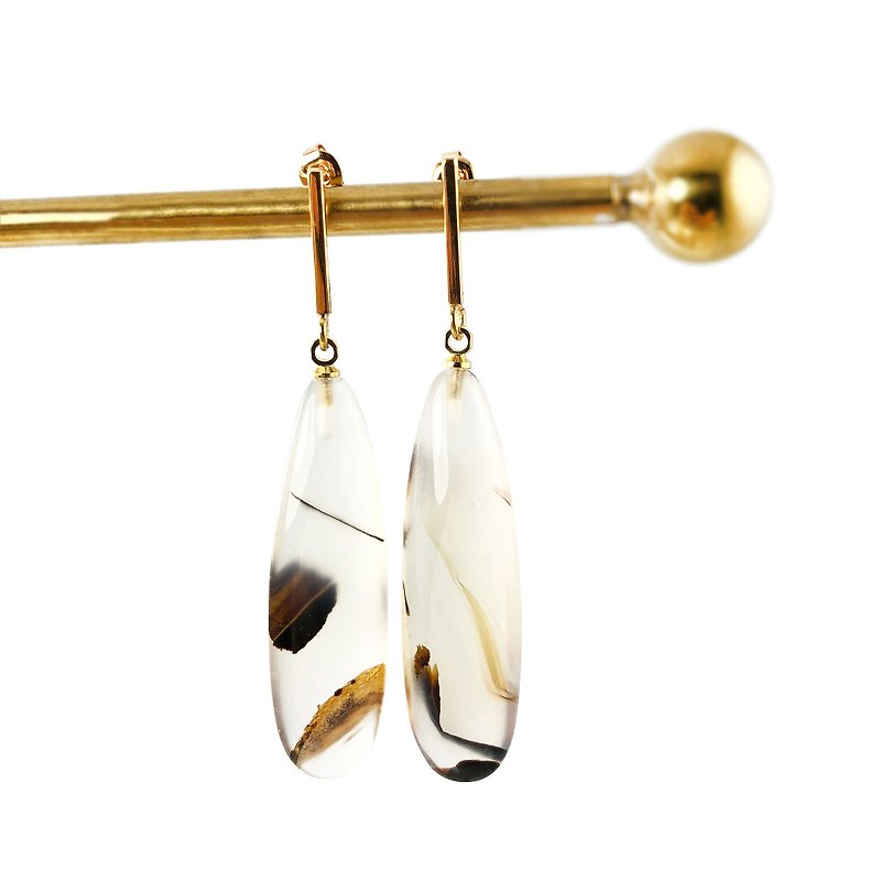 【蝉】和风玛瑙925纯银镀14k金耳环II - 耳环/耳夹 - 半宝石 金色