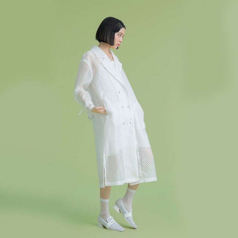 tan tan / 透明花朵外套 - 女装休闲/机能外套 - 棉．麻 白色