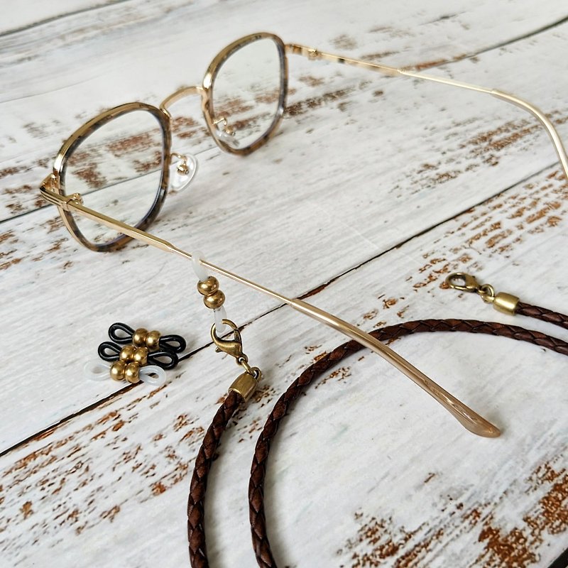 3mm、4mm 深棕色编织真皮牛皮绳 古铜扣件 眼镜链 口罩链 两用链 - 挂绳/吊绳 - 真皮 咖啡色