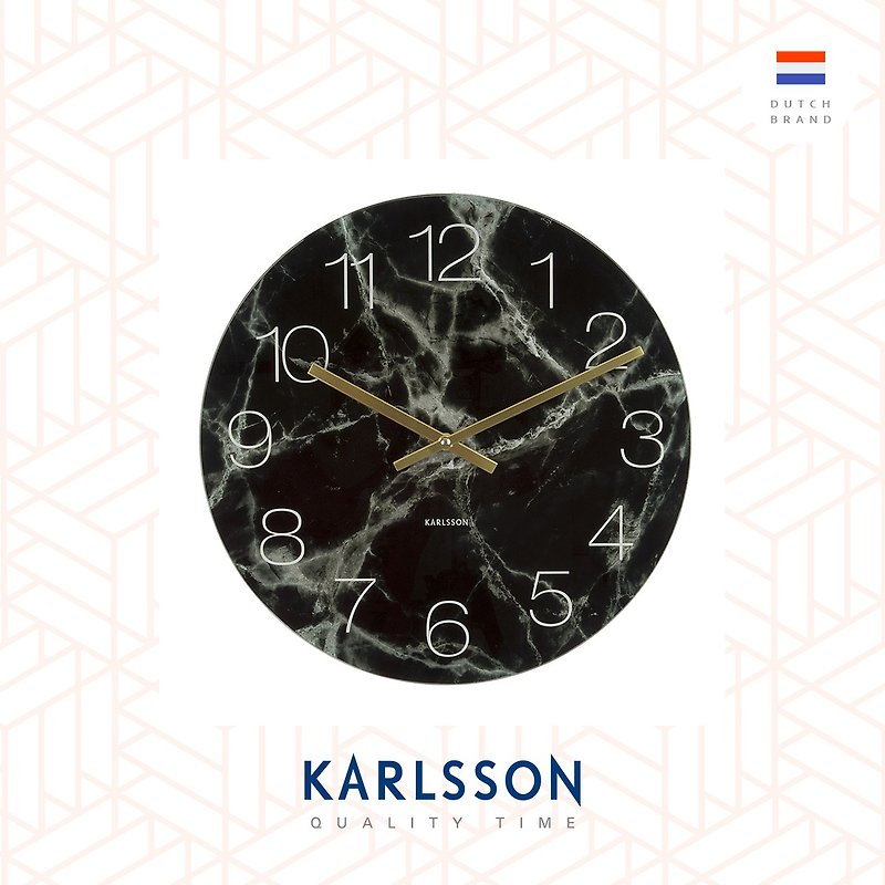Karlsson, Wall clock Glass Marble black - 时钟/闹钟 - 玻璃 黑色
