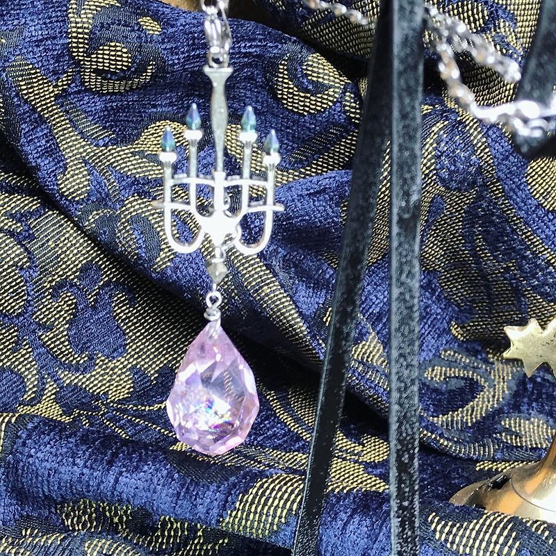 【Lost and find】天然石 彩虹  紫水晶 水晶灯 灵摆 项链 - 项链 - 宝石 紫色