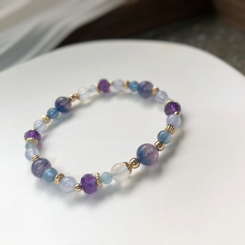 莹石、蓝纹玛瑙、紫晶、月光 天然石手链 - 手链/手环 - 半宝石 