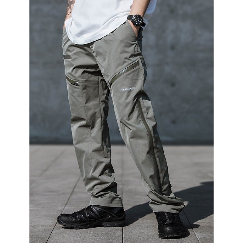 光感防水拉链休闲裤 高街 机能 宽鬆直筒长裤 - 男士长裤 - 其他材质 绿色