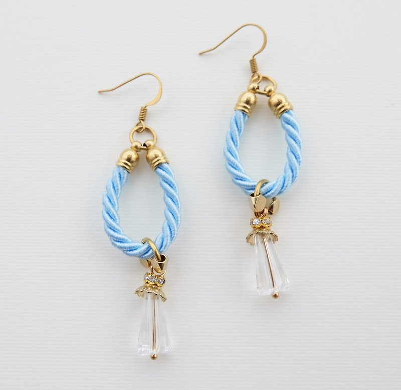 Blue rope hoop with charm earrings - 耳环/耳夹 - 纸 蓝色