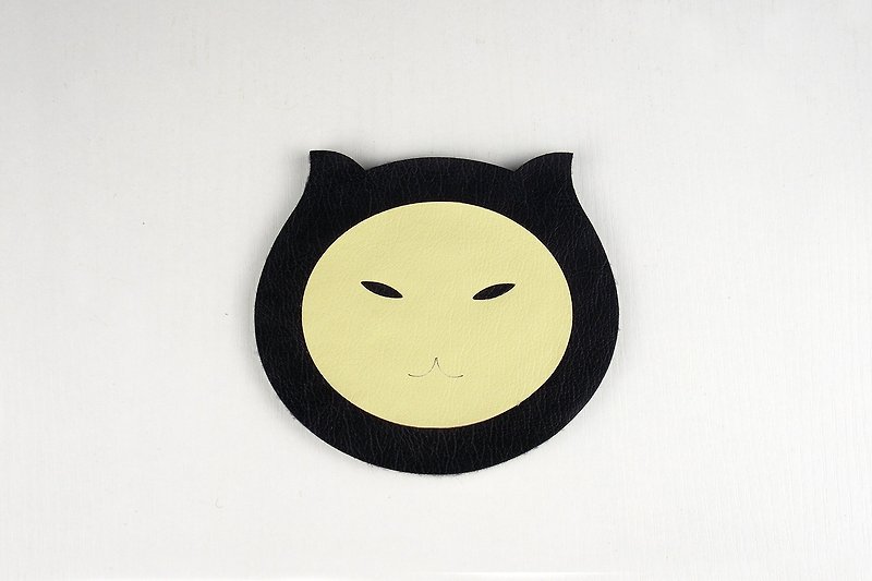 小黑/黄猫防水吸水杯垫 双面材质 PU皮革+羊毛毡 - 杯垫 - 人造皮革 黑色