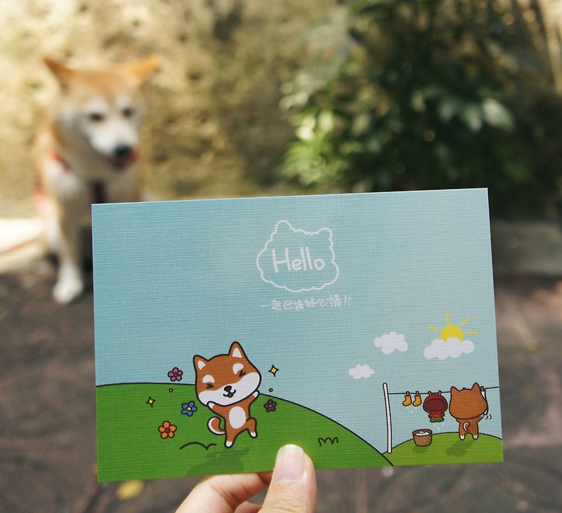 [Mangogirl] Hello一起迎接好心情!!柴犬涂鸦明信片 - 卡片/明信片 - 纸 