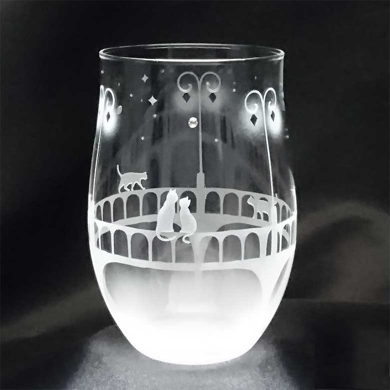 【橋を照らす街灯の下で】猫モチーフのタンブラーグラス vol.2 名入れ加工対応品(別売りオプション) - 杯子 - 玻璃 透明