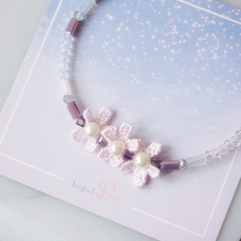 可爱三朵小花 • 仿珍珠 • 紫白手链手环 - 手链/手环 - 其他金属 紫色