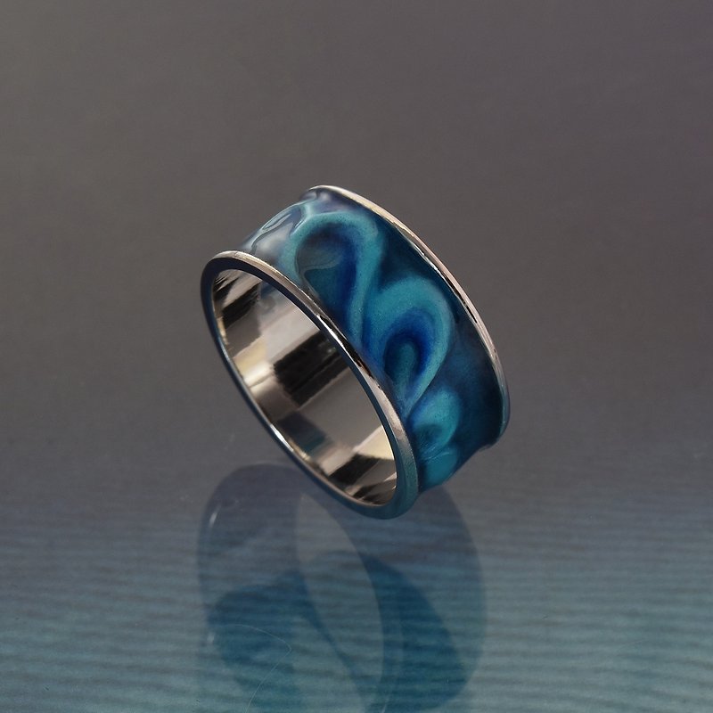 【定制化礼物】珐琅银戒 -深海洋流 BLUE OCEAN CURRENTS - 戒指 - 银 多色