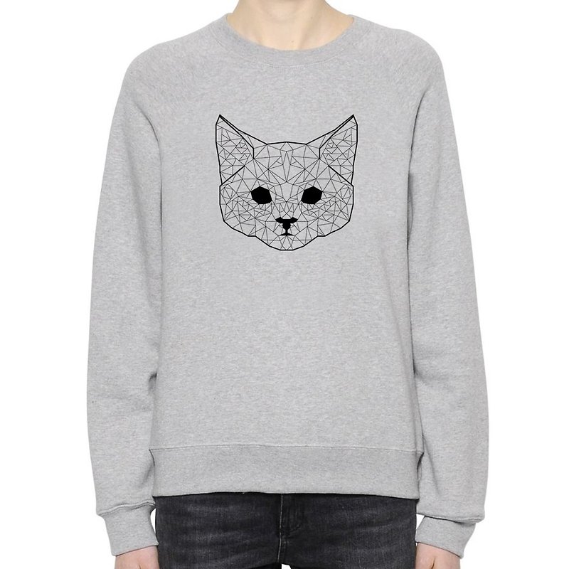 Geometric Cat #2 大学T 刷毛 中性版 灰色 几何 猫 宇宙 设计 自创 品牌 银河系 时髦 圆 三角形 - 女装上衣 - 棉．麻 白色