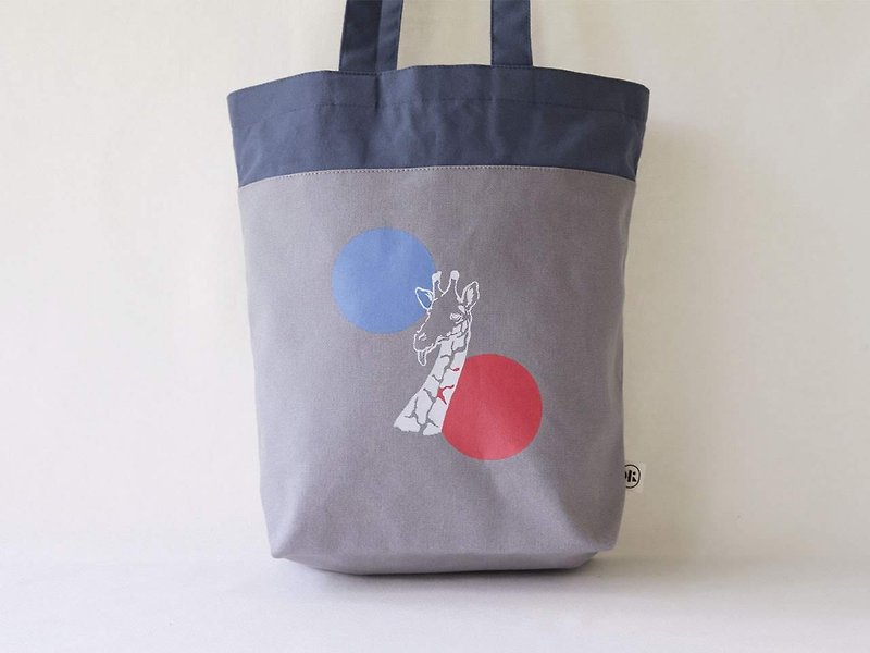 【拼接提袋】- 霓虹长颈鹿 - 手提包/手提袋 - 棉．麻 蓝色