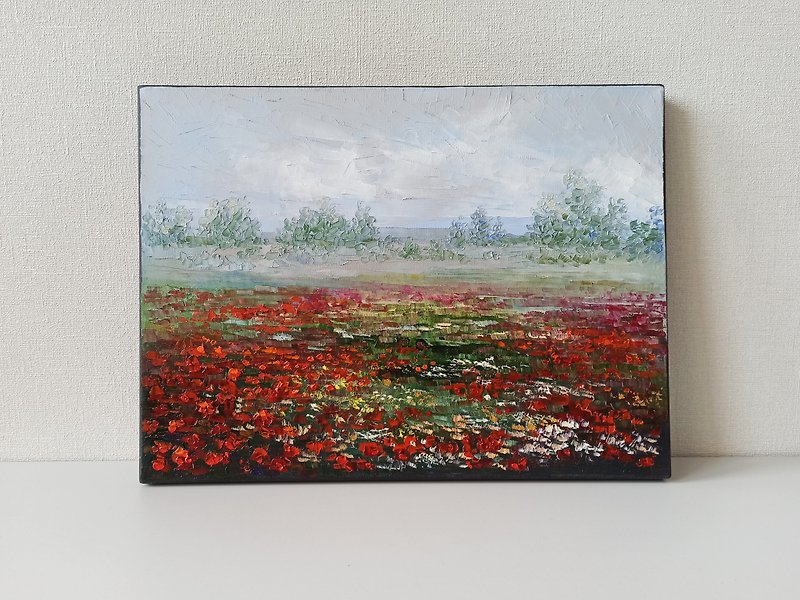 风景罂粟领域抽象艺术原画布面油画 - 墙贴/壁贴 - 棉．麻 红色