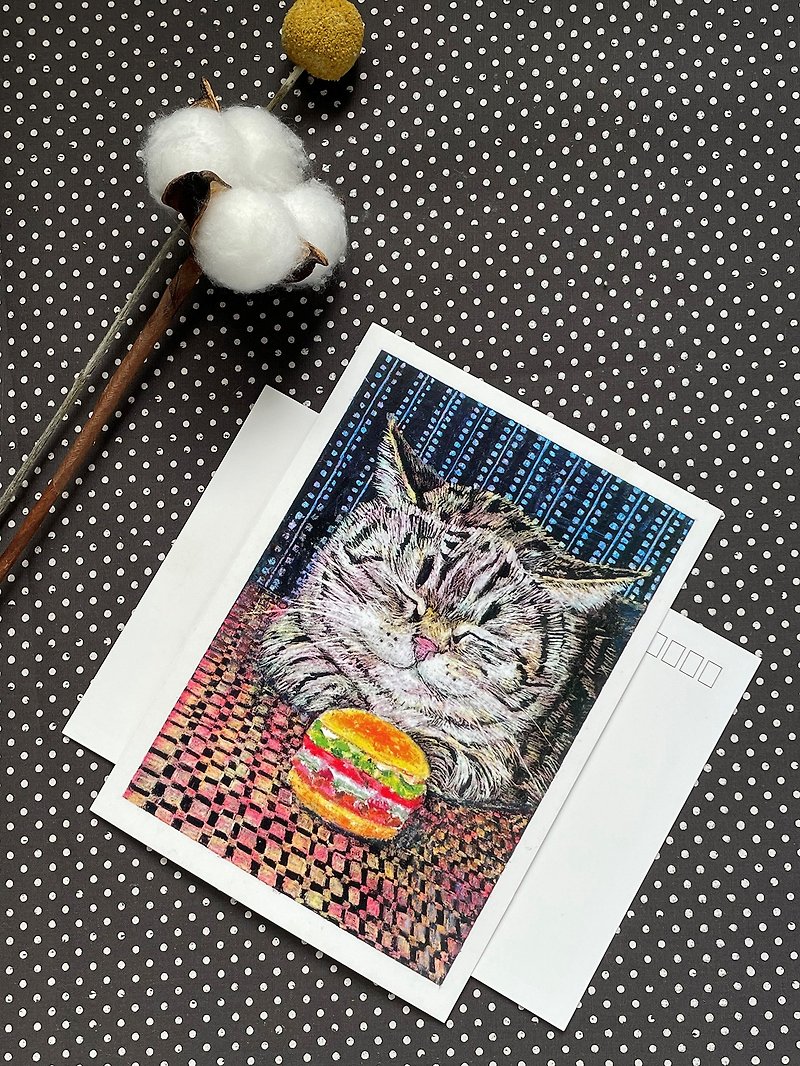 【猫咪与汉堡 --- Sweet Cats甜甜猫之一】猫咪明信片 - 卡片/明信片 - 纸 