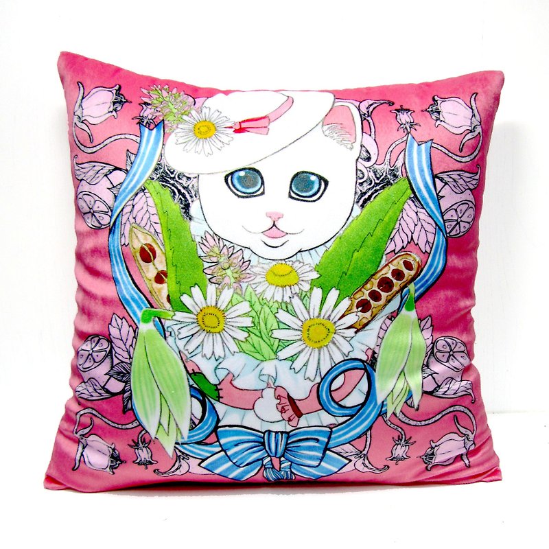 GOOKASO 淑女猫咪头像抱枕CUSHION 枕套 枕芯 套装 可拆洗 - 枕头/抱枕 - 聚酯纤维 绿色