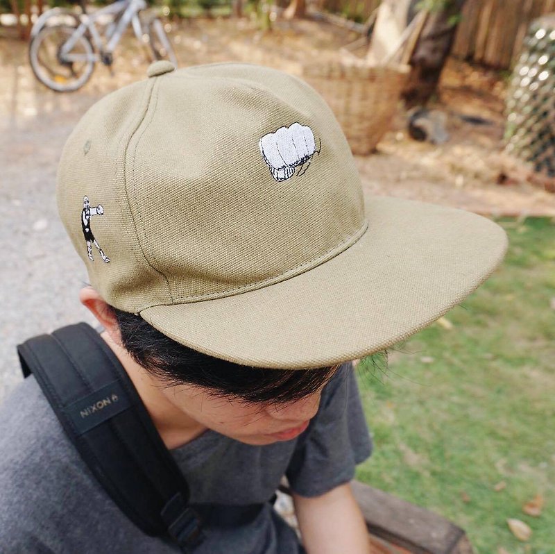 Flat Brim hats sport style thai boxing embroidery - 帽子 - 其他材质 绿色