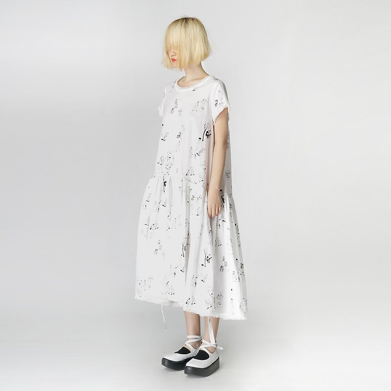 漫涂鸦洋装 - imakokoni - 洋装/连衣裙 - 棉．麻 白色