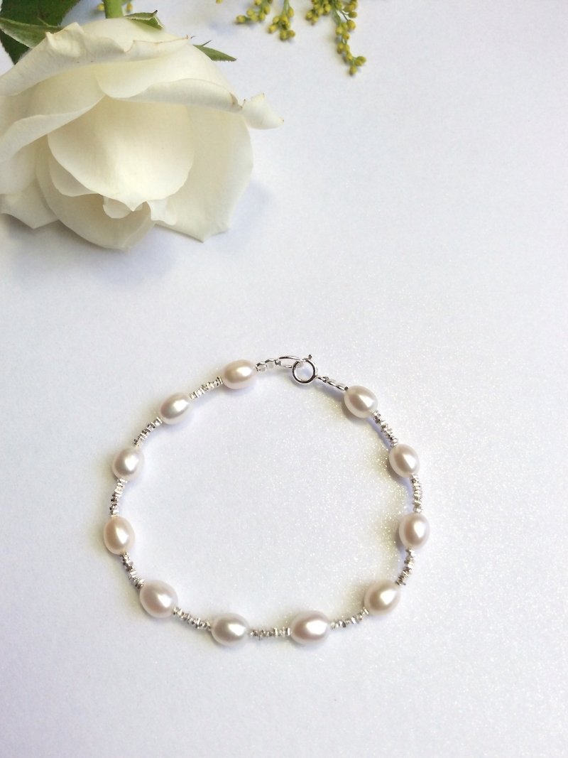 Ops Pearl Elegant Silver bracelet- 珍珠/925纯银/限定/手链 - 手链/手环 - 宝石 白色
