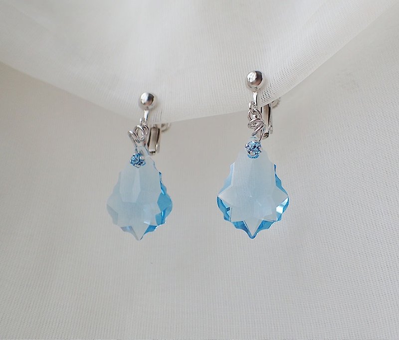 巴洛克　施华洛世奇元素 & 夹式 耳环 (一对) - 耳环/耳夹 - 玻璃 蓝色