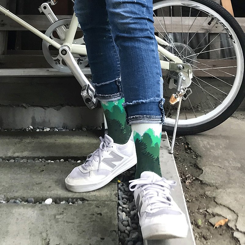 密密层层/绿(L)-MIT设计中筒袜 - 袜子 - 棉．麻 绿色