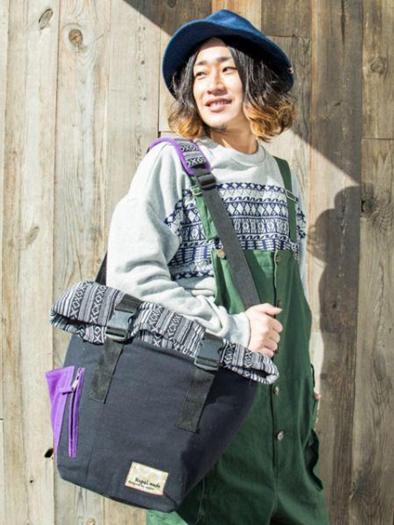 ネパール織り×無地ショルダーバッグ - 手提包/手提袋 - 其他材质 
