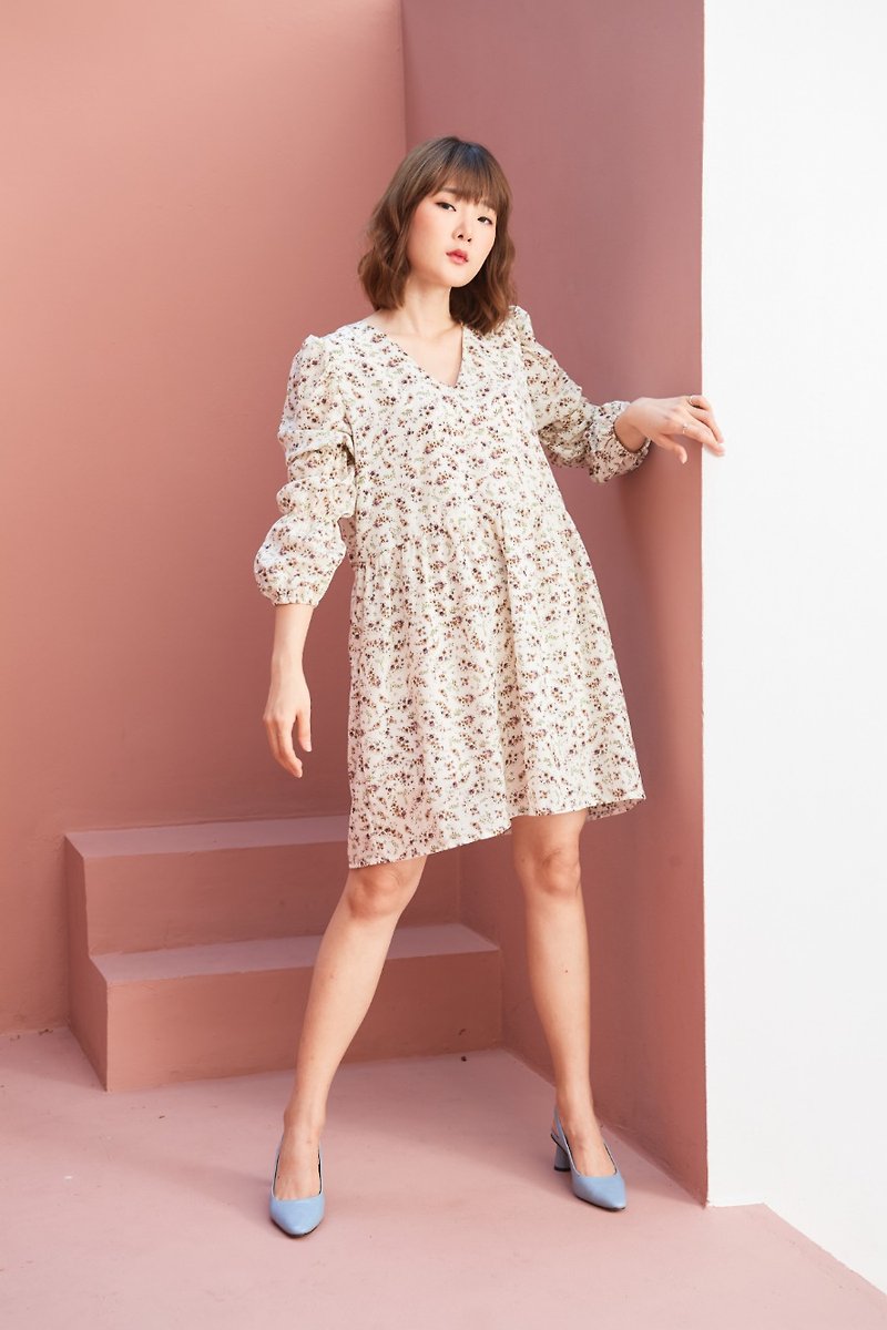 聚酯纤维 洋装/连衣裙 白色 - 【Off-Season Sales】Baby doll dress (white)