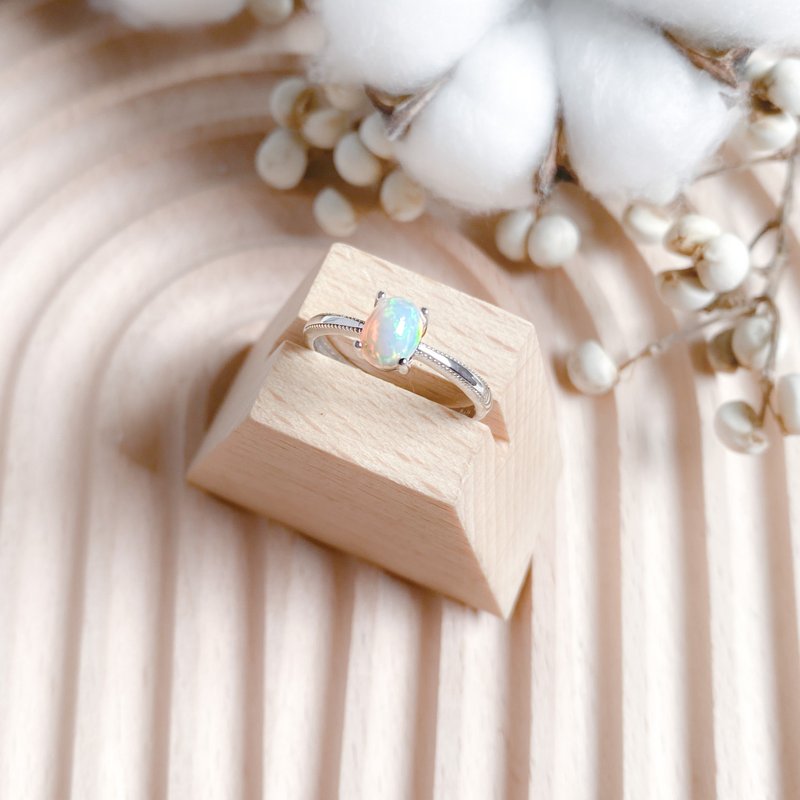 纯银 戒指 蓝色 - / 永恆的經典 / 歐泊 澳寶 Opal 925純銀 手工 天然石 戒指