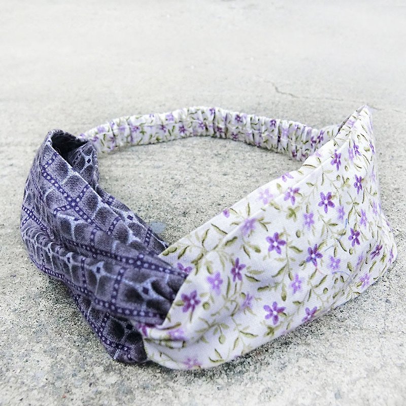 【壳艺品】紫色几何撞色发带 - 发饰 - 棉．麻 蓝色