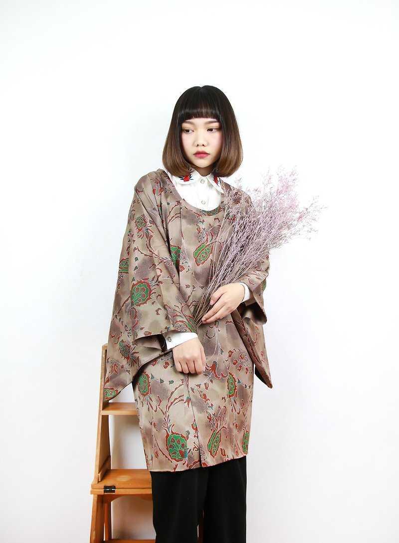 Back to Green 日本带回 道行 圆弧领 渲染褐 vintage kimono KD-20 - 女装休闲/机能外套 - 丝．绢 