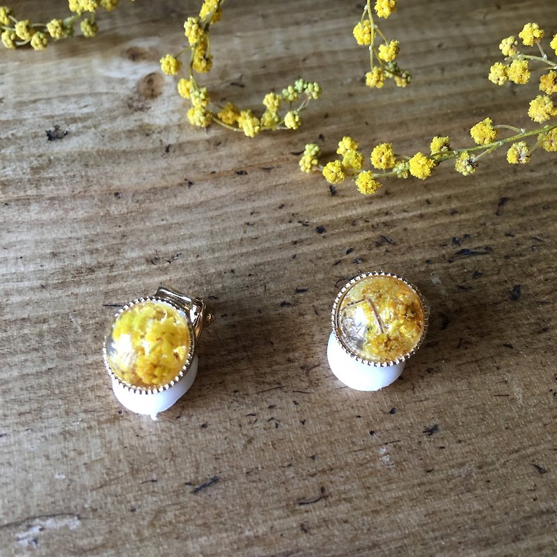 Mimosa flesh earrings 2 - 耳环/耳夹 - 其他材质 黄色