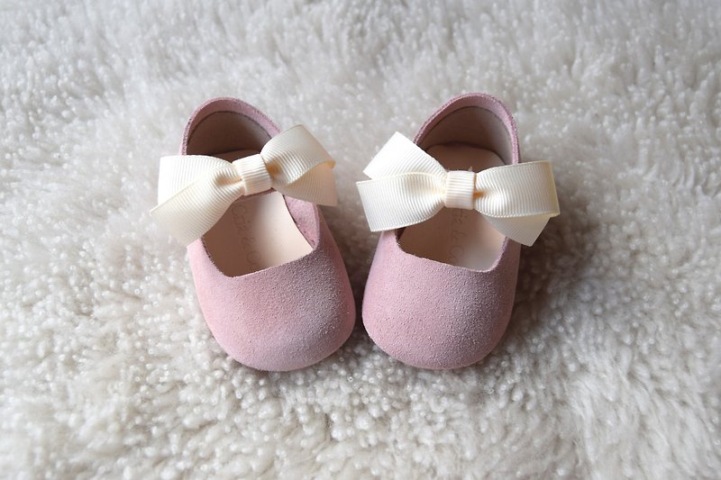 粉红色女宝宝婴儿鞋 新生儿礼物 百日宴 学步鞋 弥月礼盒 满月 - 婴儿鞋 - 真皮 粉红色