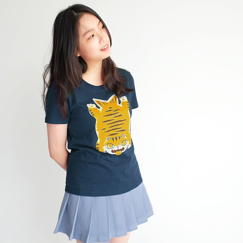 虎皮鱼喵-中性Tshirt - 女装 T 恤 - 棉．麻 蓝色